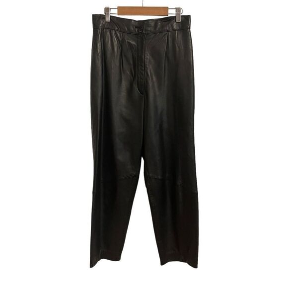 Vintage Donna Pelle Black Tapered Leg High Rise Leather Pants Size 10 - Picture 1 of 8